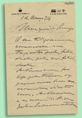 Carta do Visconde de Pindela a Moreira de Almeida, 1 Mar. 1914 BNP Esp. N18/849