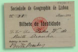 Bilhete de Identidade de Brito Aranha como membro da Sociedade de Geographia de Lisboa, 1911 BNP Esp. N31/cx. 1